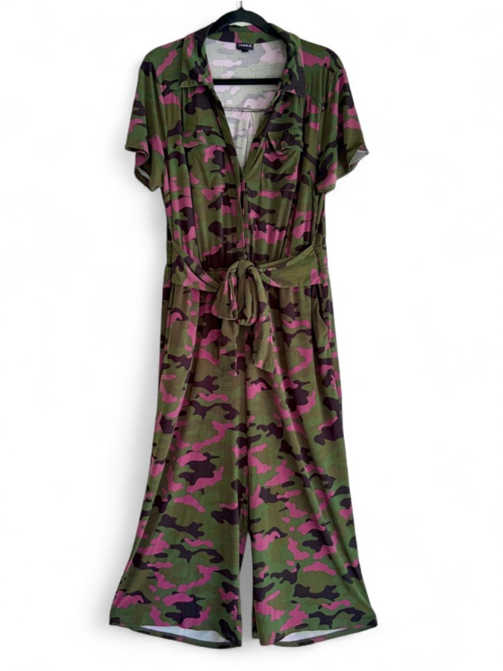 Torrid Purple and Green Camouflage Knit Cropped Wide Leg Jumpsuit Size 1